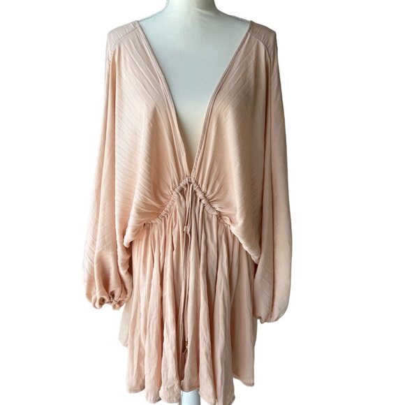 FREE PEOPLE Deep V Peach Gathered Dress Size XS - Picture 1 of 8